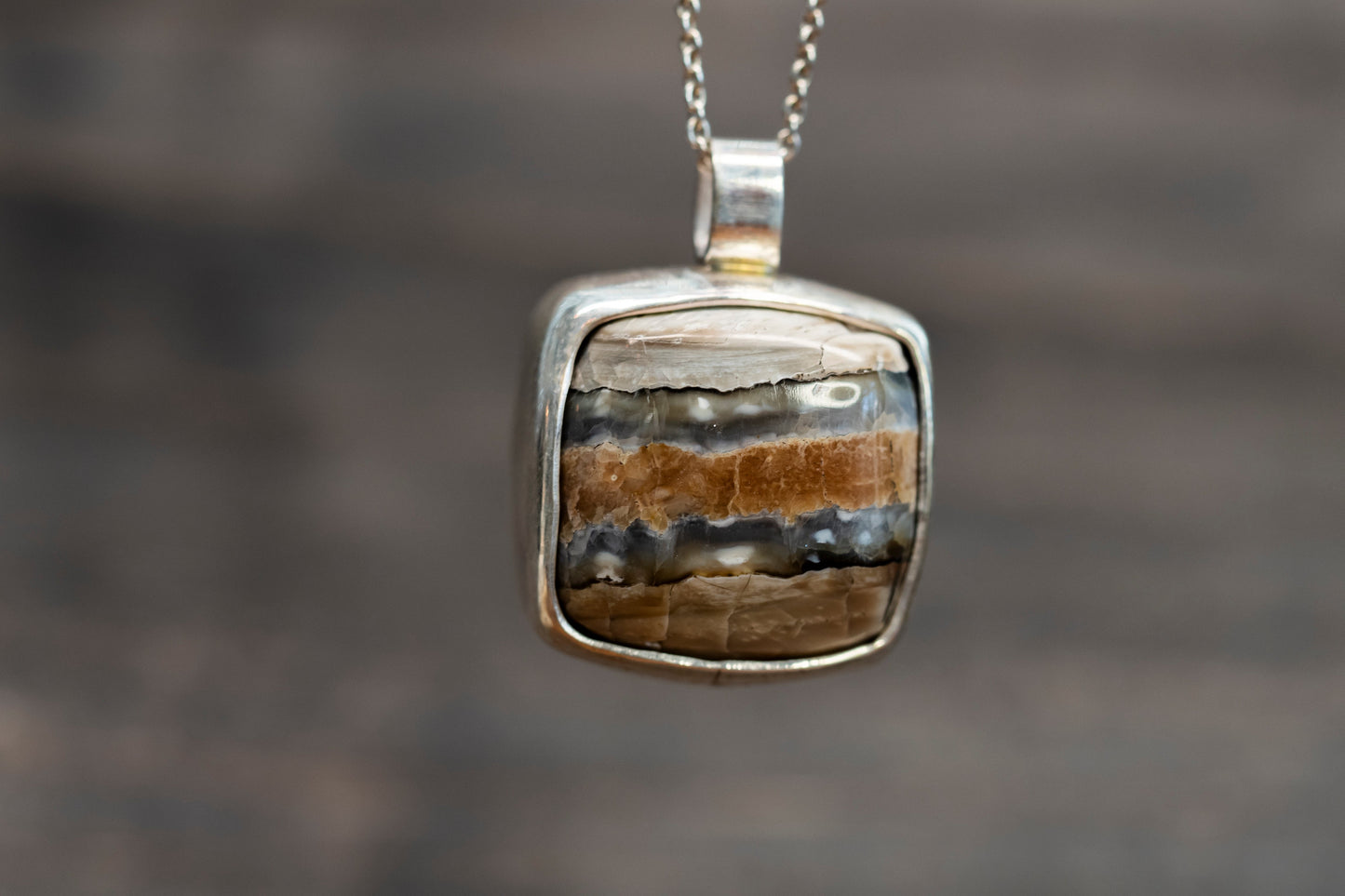 Mammoth Tooth Fossil Silver Pendant Jewelry