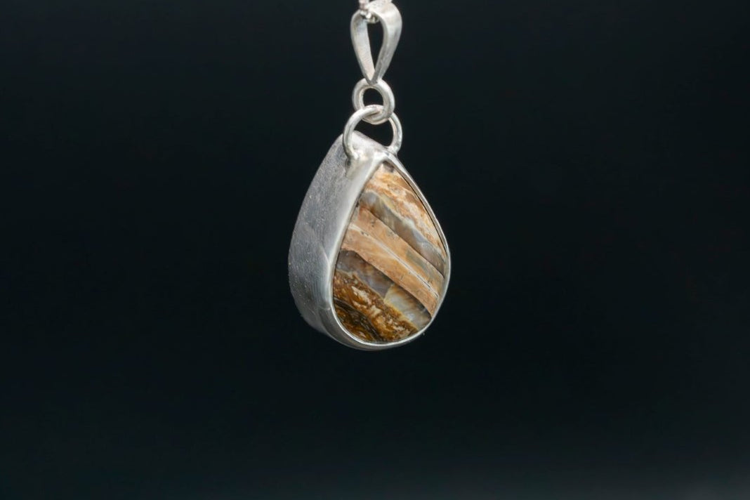 Mammoth Tooth Fossil Pendant Necklace - Teardrop - Hanging Bail- Smooth Bezel