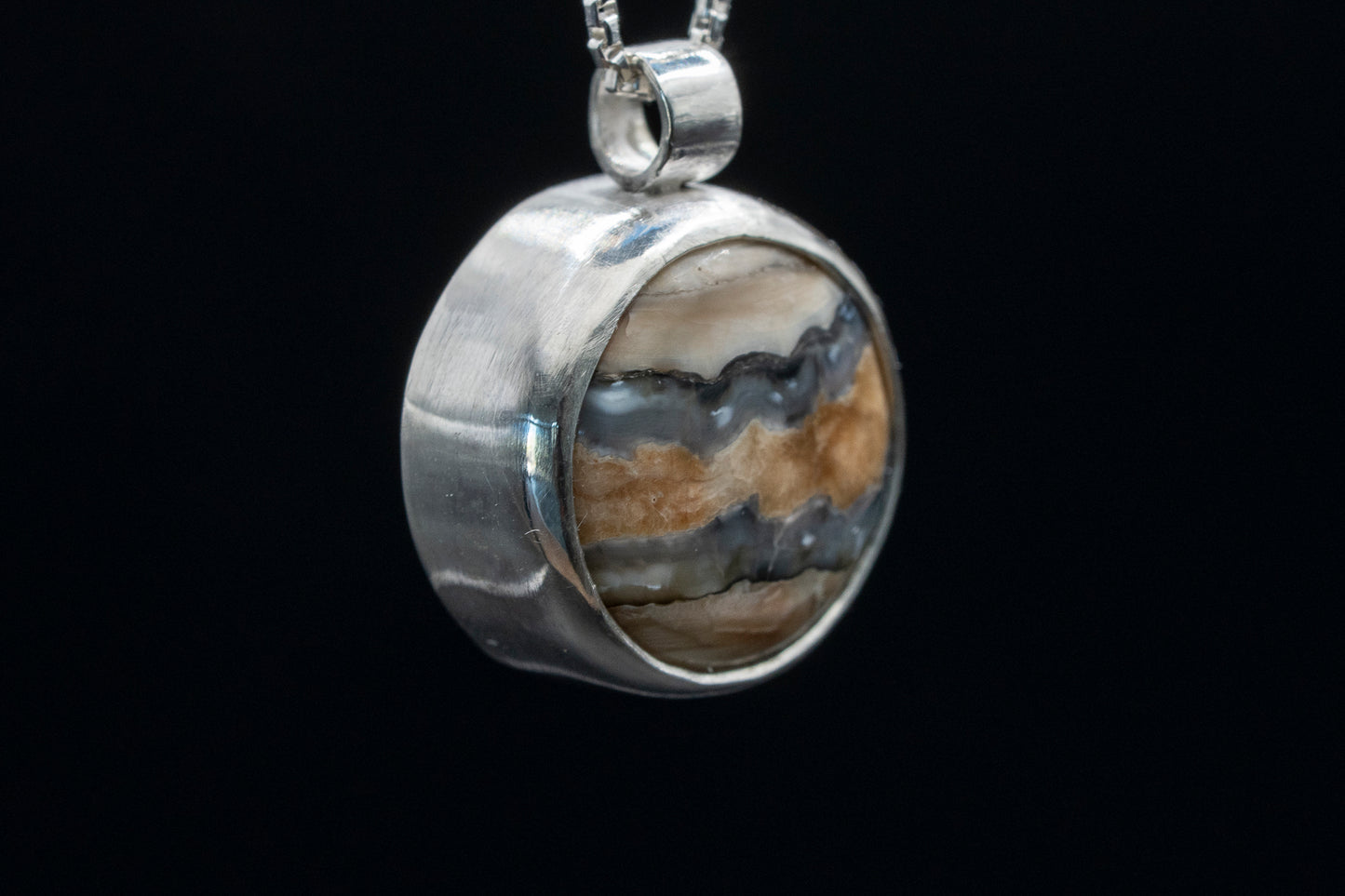 Mammoth Tooth Fossil Pendant Necklace - Round- Ball Bail - Smooth Bezel