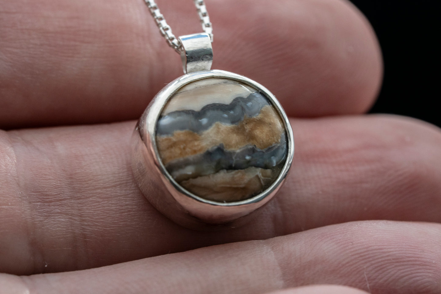 Mammoth Tooth Fossil Pendant Necklace - Round- Ball Bail - Smooth Bezel