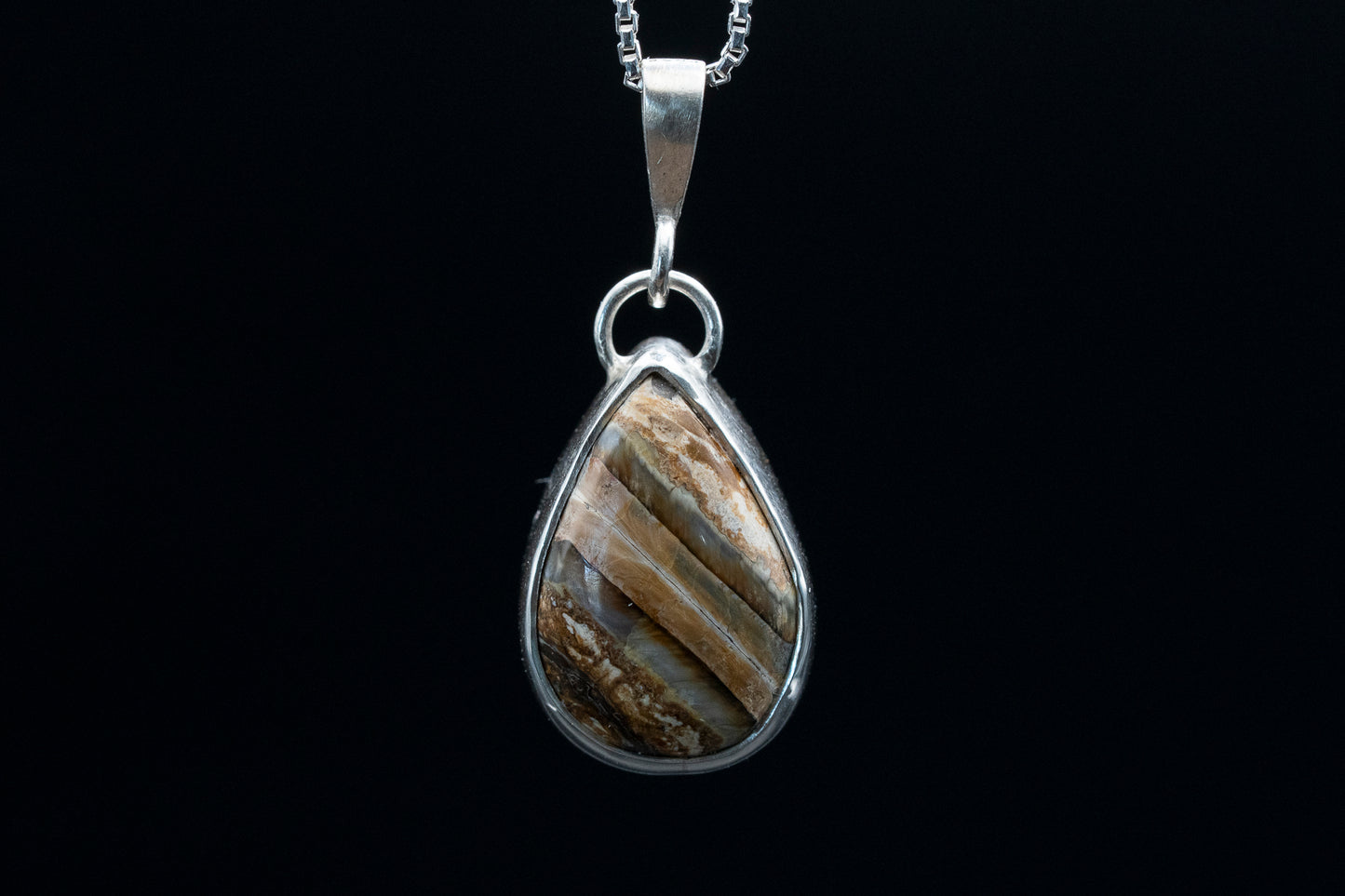 Mammoth Tooth Fossil Pendant Necklace - Teardrop - Hanging Bail- Smooth Bezel