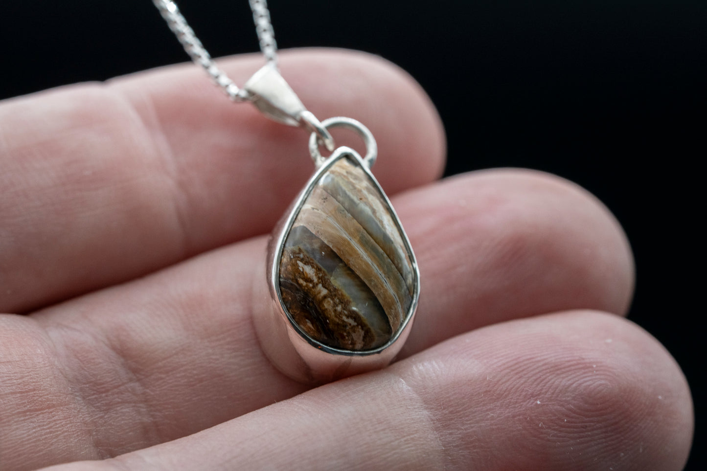 Mammoth Tooth Fossil Pendant Necklace - Teardrop - Hanging Bail- Smooth Bezel