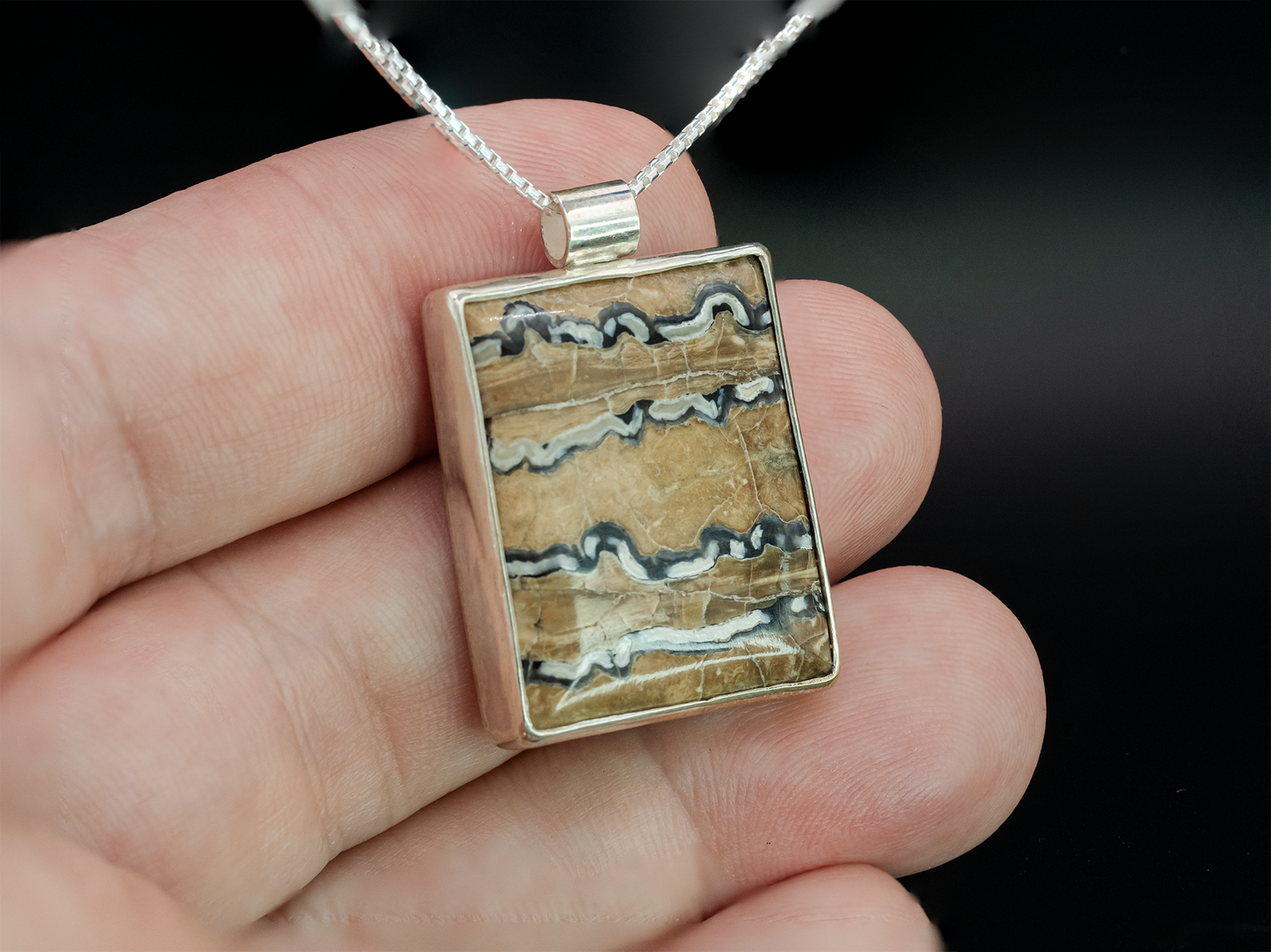 Mammoth Tooth Fossil Silver Pendant Necklace