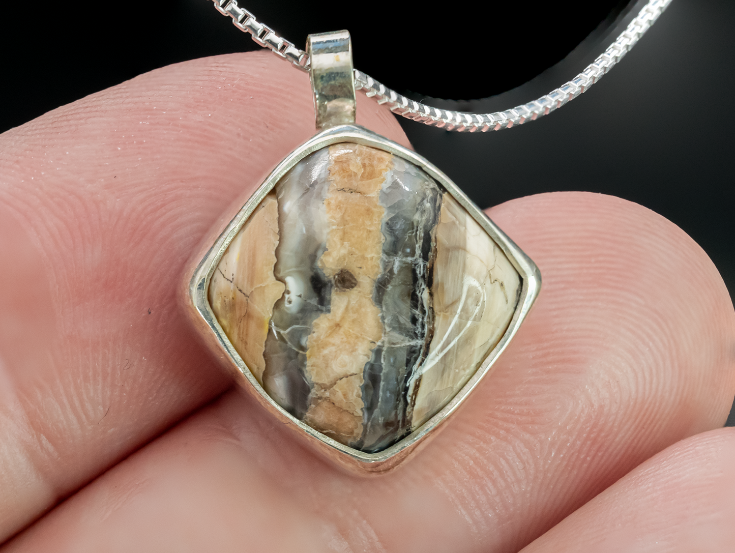 Mammoth Tooth Fossil Silver Pendant Necklace