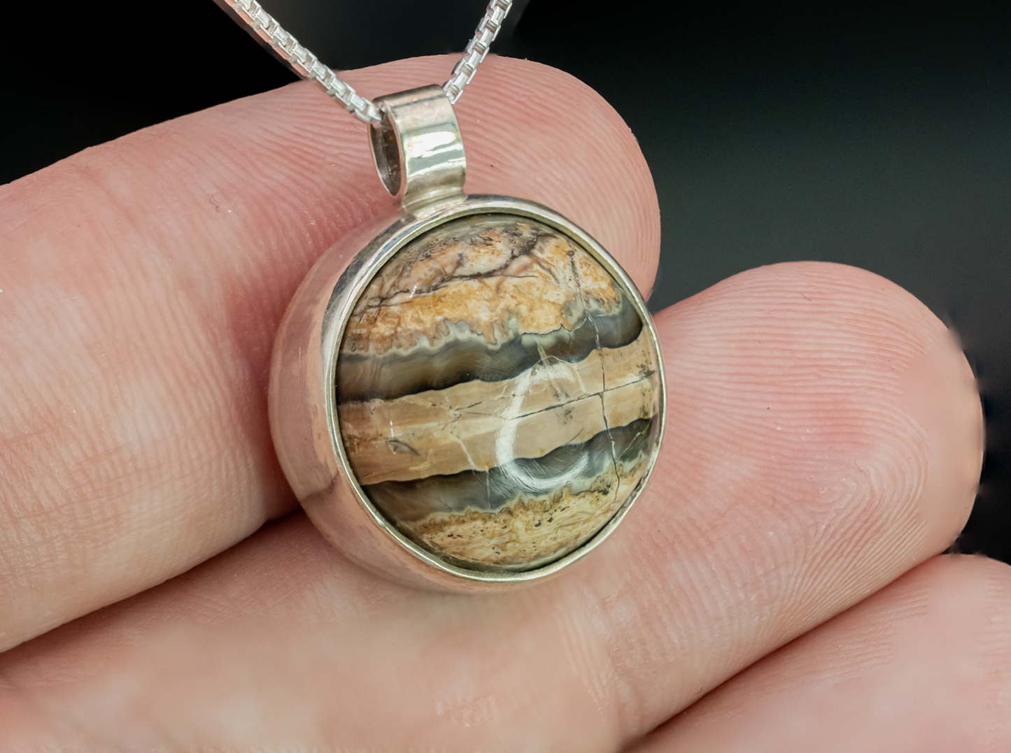 Mammoth Tooth Fossil Silver Pendant Necklace