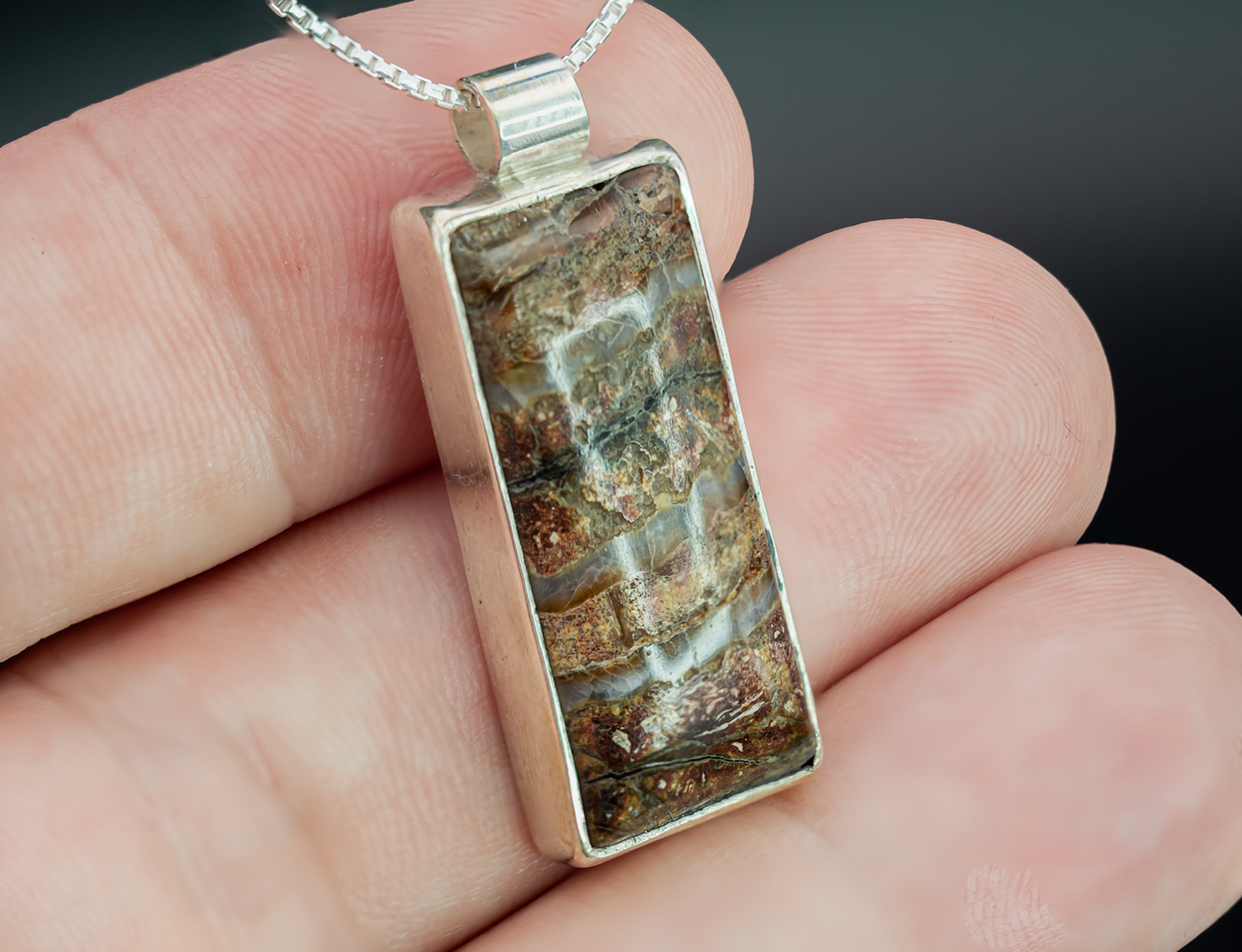 Mammoth Tooth Fossil Silver Pendant Necklace