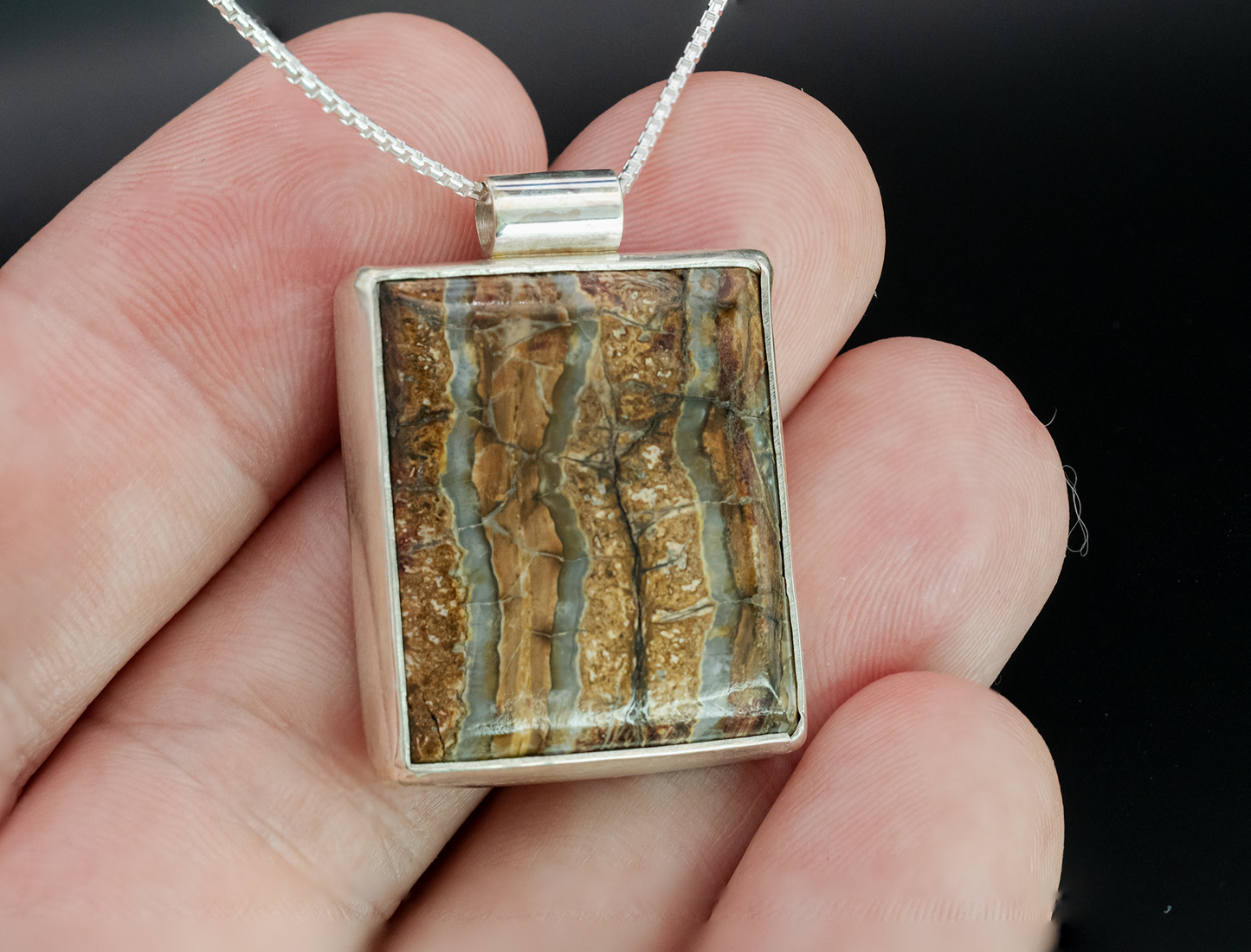 Mammoth Tooth Fossil Silver Pendant Necklace