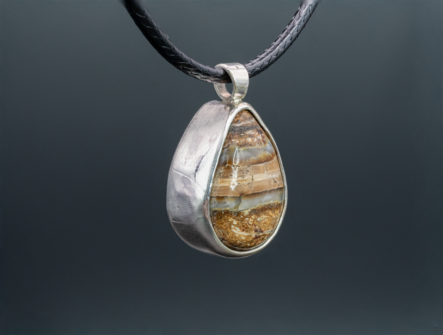 Mammoth Tooth Fossil Silver Pendant Necklace