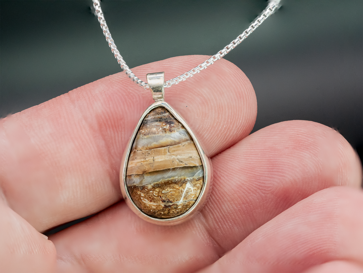 Mammoth Tooth Fossil Silver Pendant Necklace