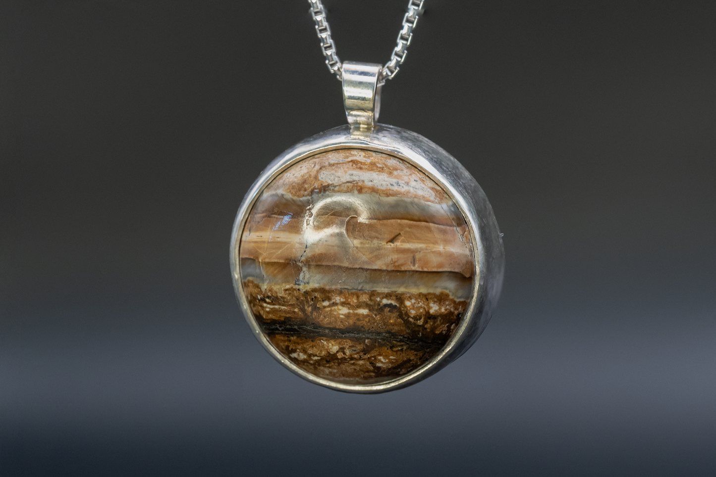 Mammoth Tooth Fossil Silver Pendant Necklace