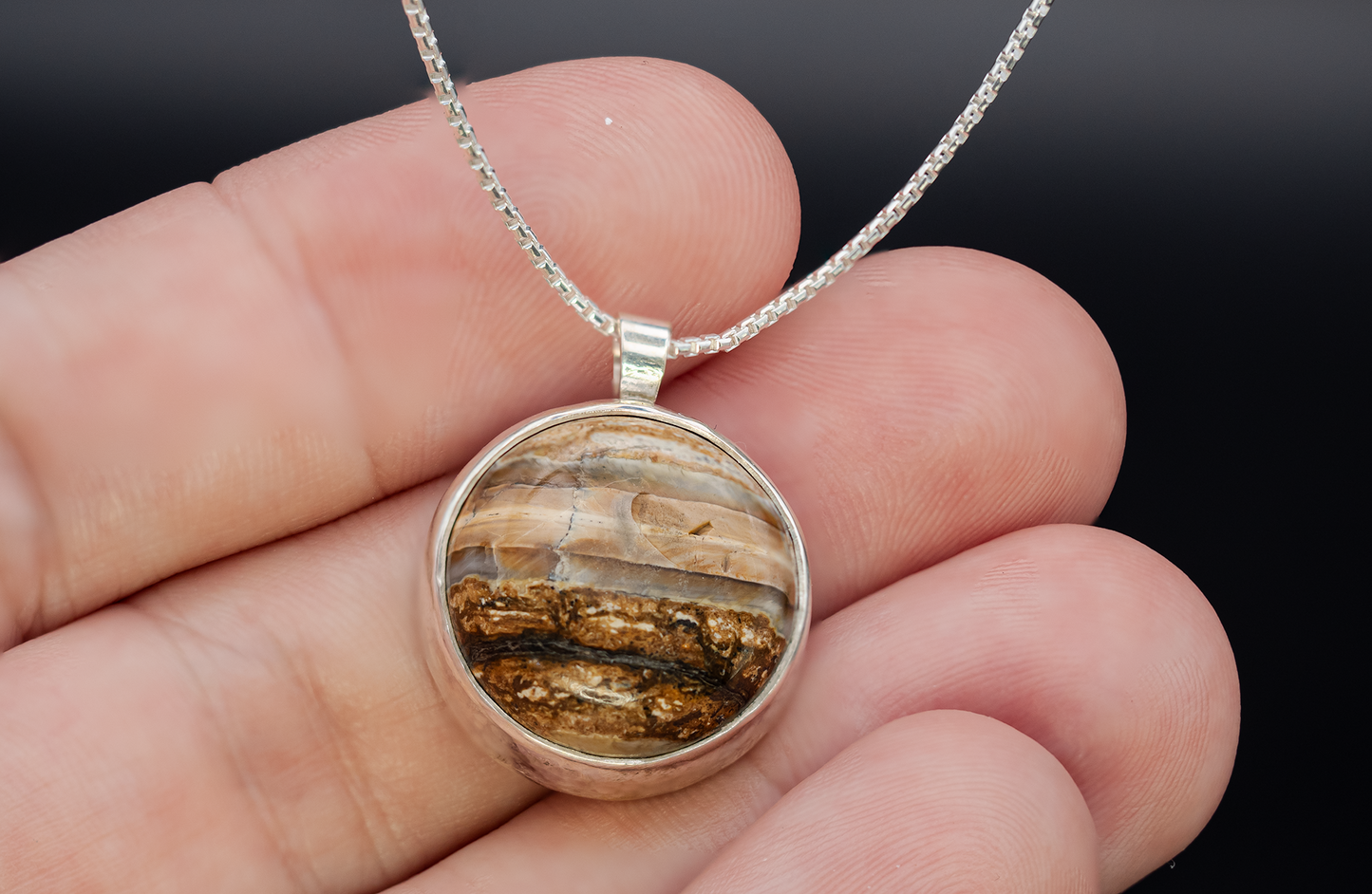 Mammoth Tooth Fossil Silver Pendant Necklace