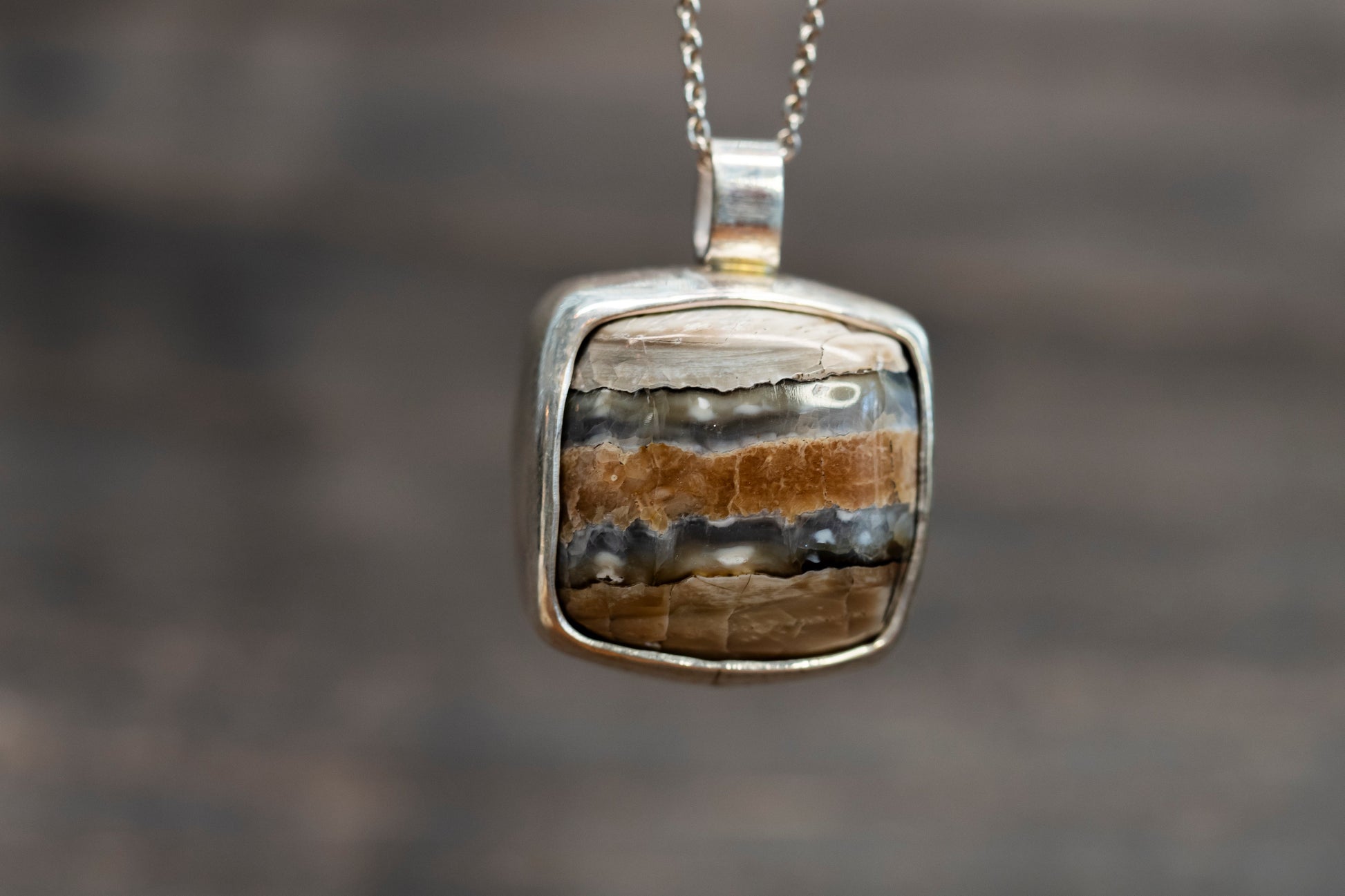 Mammoth Tooth Fossil Silver Pendant Jewelry