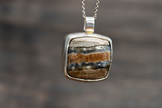 Mammoth Tooth Fossil Silver Pendant Jewelry