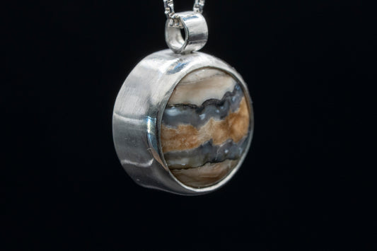 Mammoth Tooth Fossil Pendant Necklace - Round- Ball Bail - Smooth Bezel