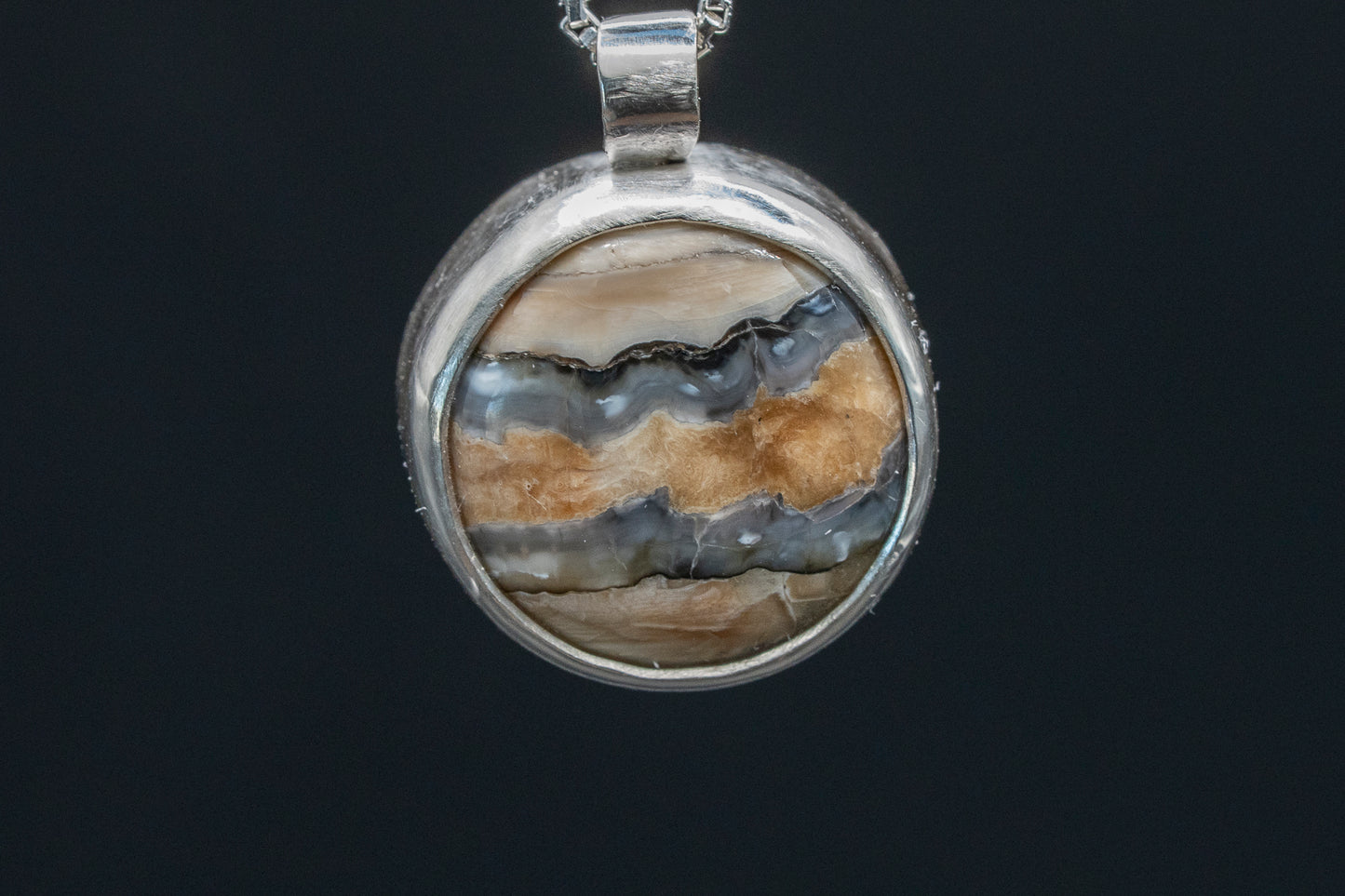 Mammoth Tooth Fossil Pendant Necklace - Round- Ball Bail - Smooth Bezel