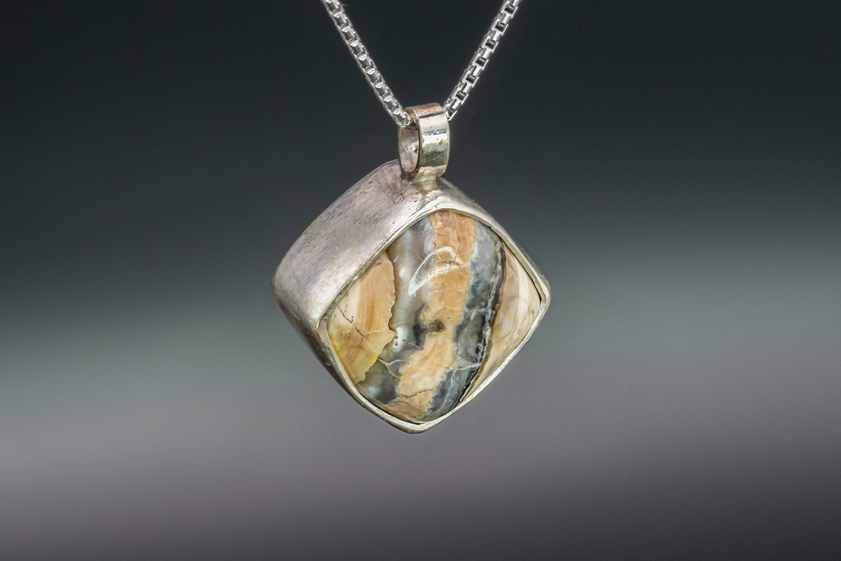 Mammoth Tooth Fossil Silver Pendant Necklace