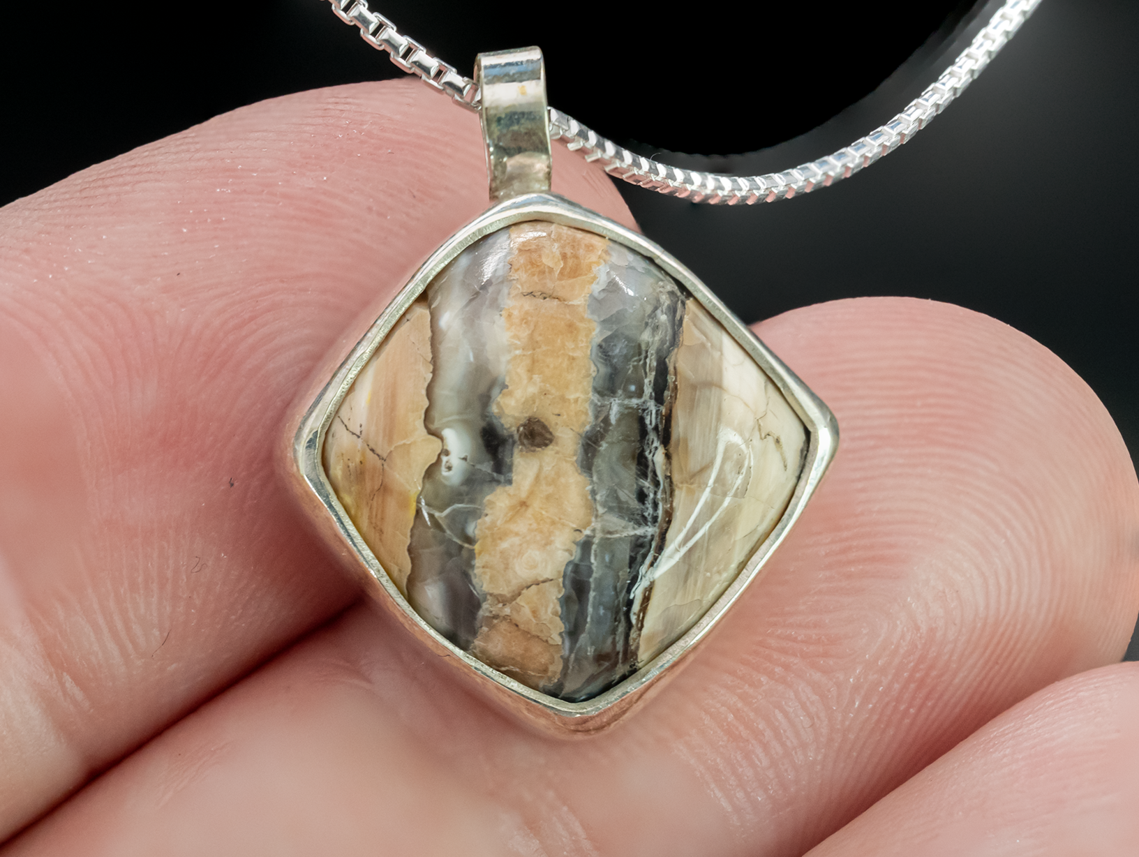 Mammoth Tooth Fossil Silver Pendant Necklace