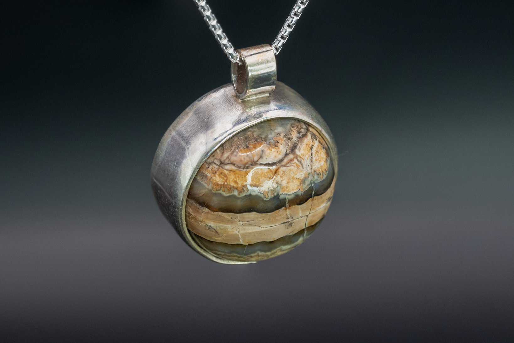 Mammoth Tooth Fossil Silver Pendant Necklace